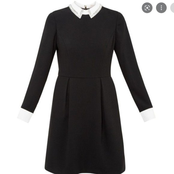 Ted Baker Timu Black Ponte Embellished collar black dress size 3 nwt - Picture 3 of 6